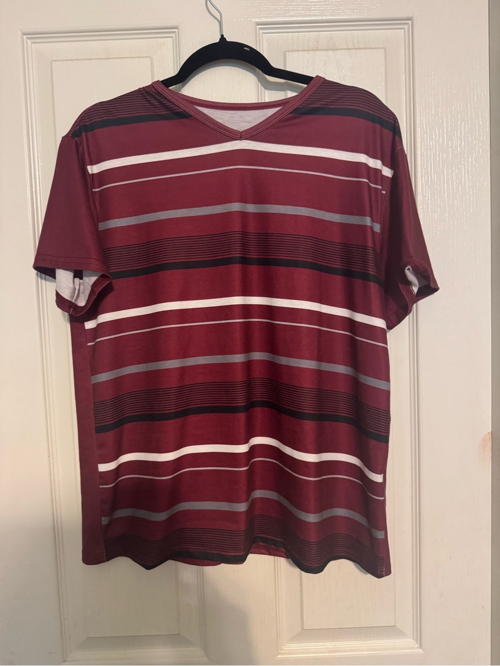 Women’s Striped V-Neck Shirt - Maroon